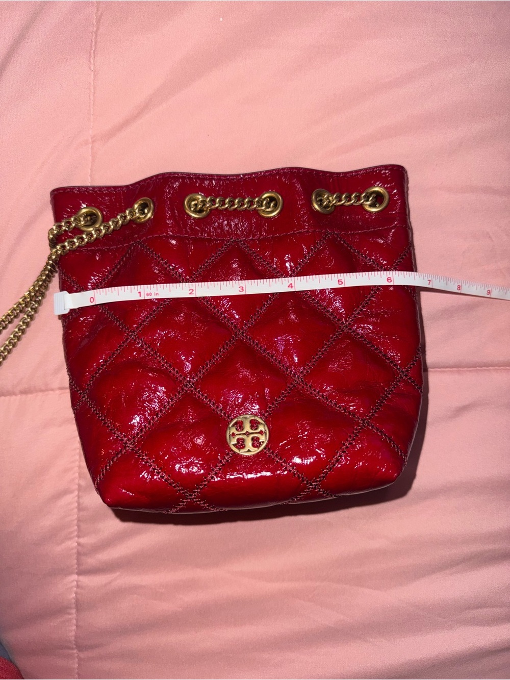 Tory Burch Red Quilted Chain Drawstring Crossbody